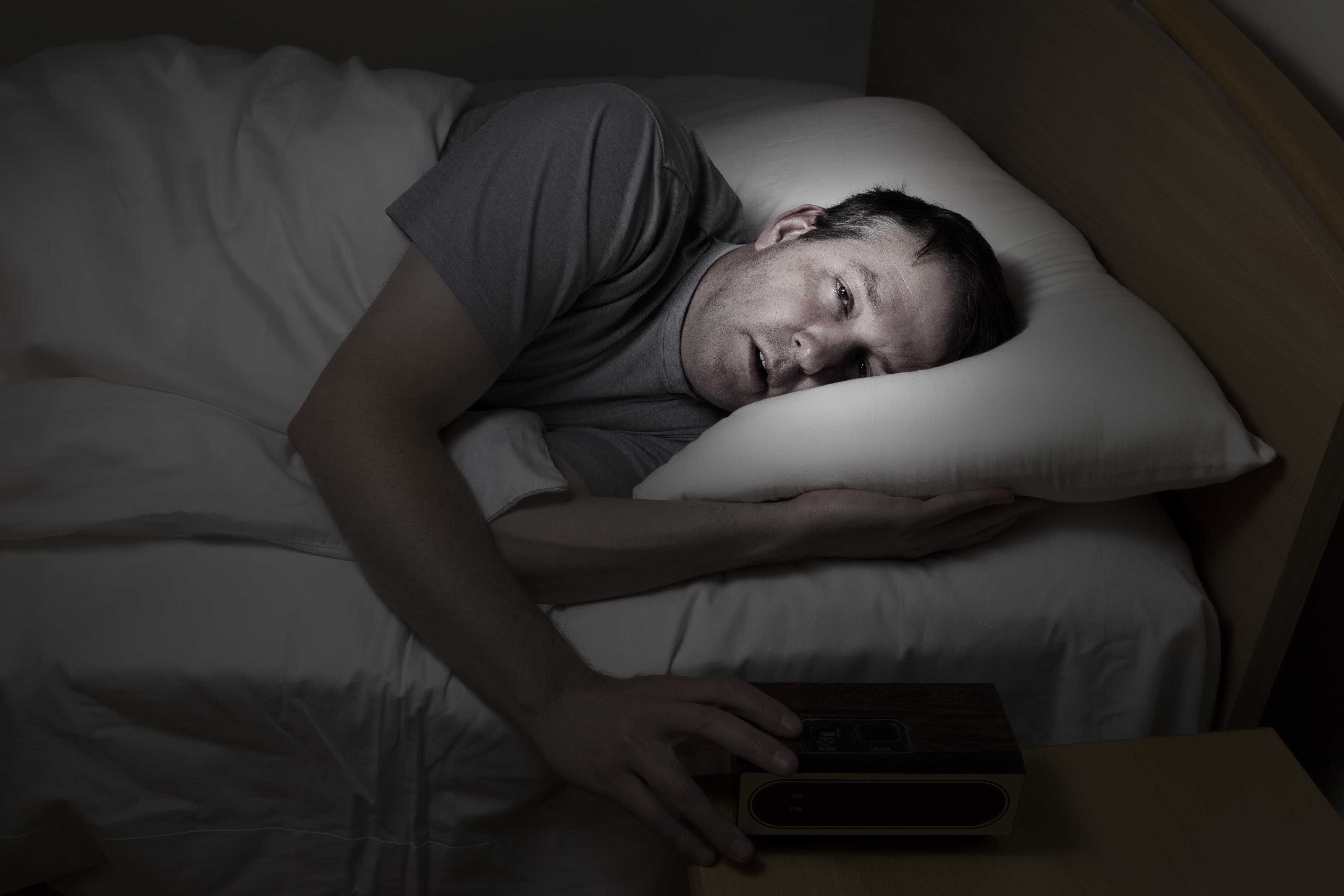 Mature man cannot get to sleep